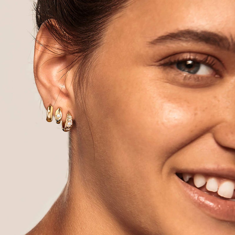 MYEARS Women Triple Starburst Earrings Gold Huggie Band Hoop Cubic Zirconia 14K Gold Plated Small Simple Hypoallergenic Everyday Jewelry - Image 3